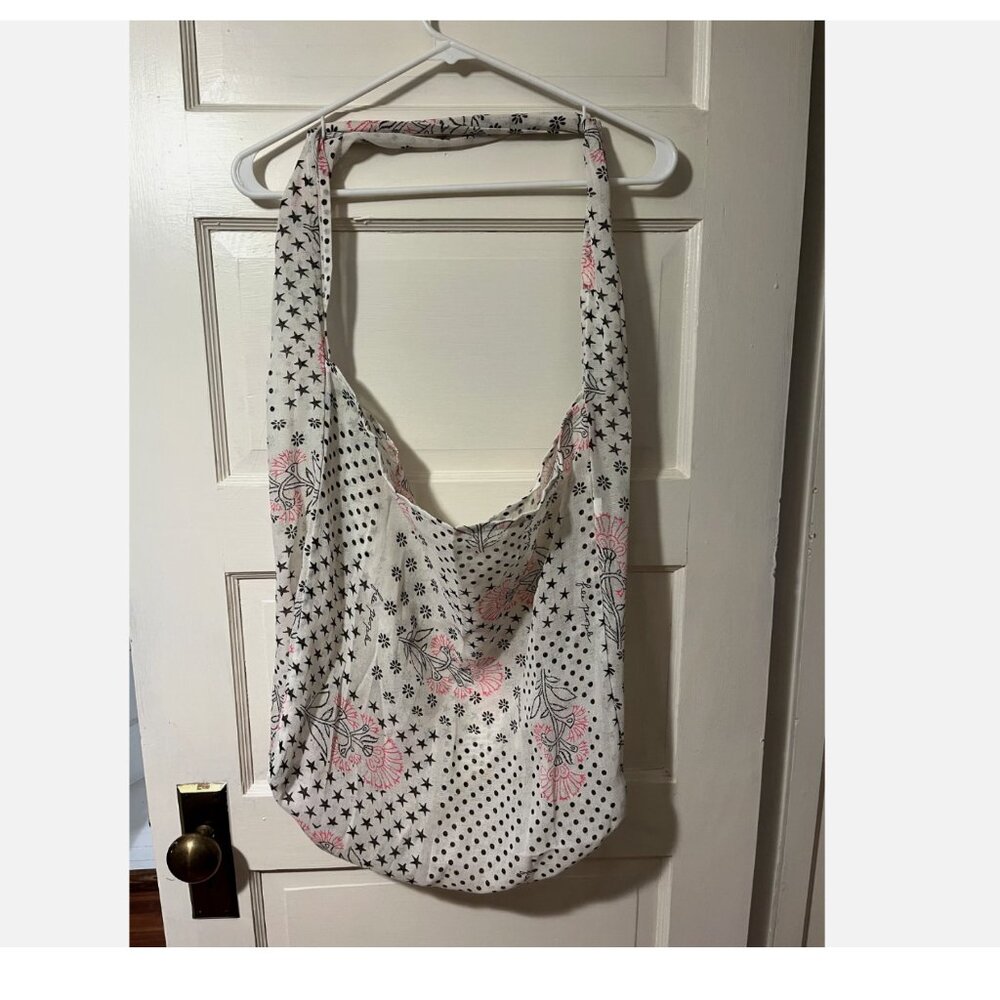 Free People Gauze Muslin Reusable Tote Bag White/Pink Print 18 X 16” NEW - XL